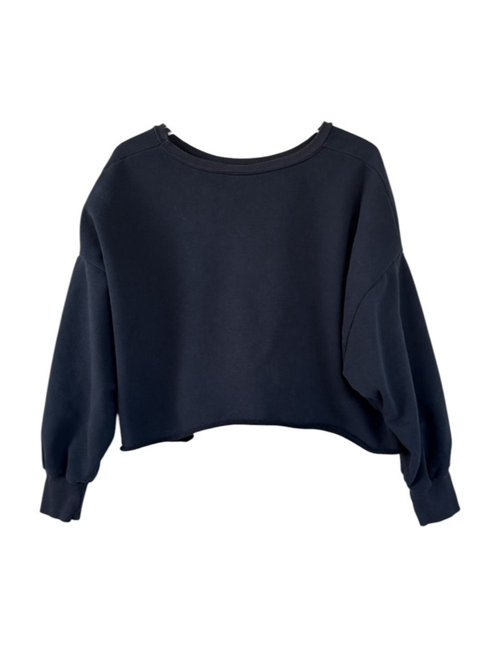 Zara Cropped Black Batwing Sleeve Sweatshirt Size Large - Picture 2 of 4